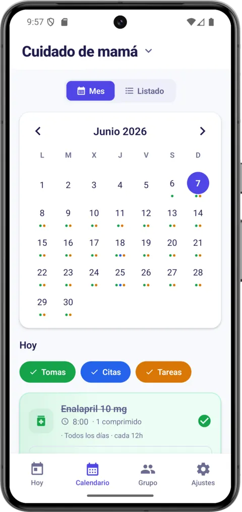 Las citas médicas, centralizadas en un calendario compartido.