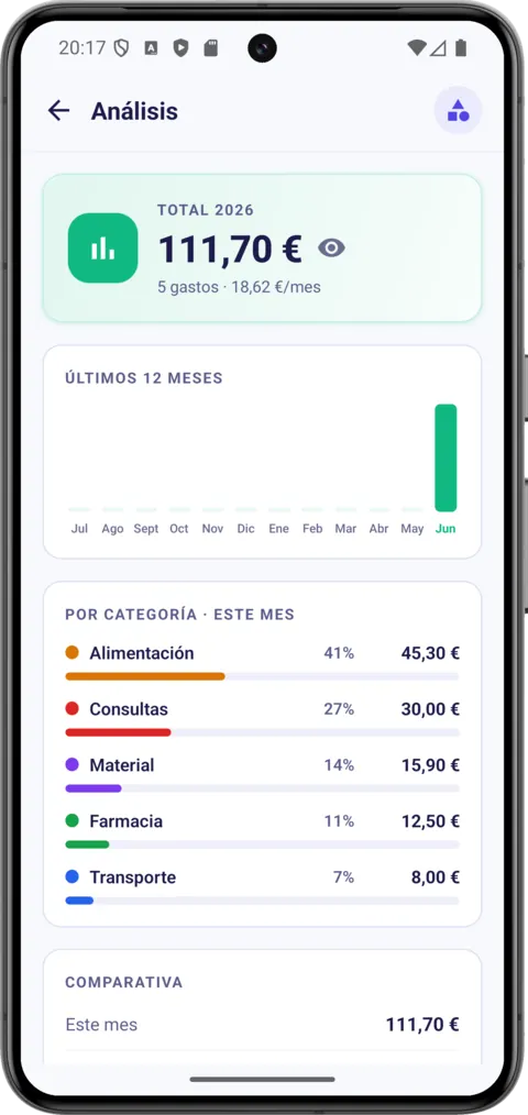 El gasto del cuidado, con el reparto por categorías y la evolución del año.