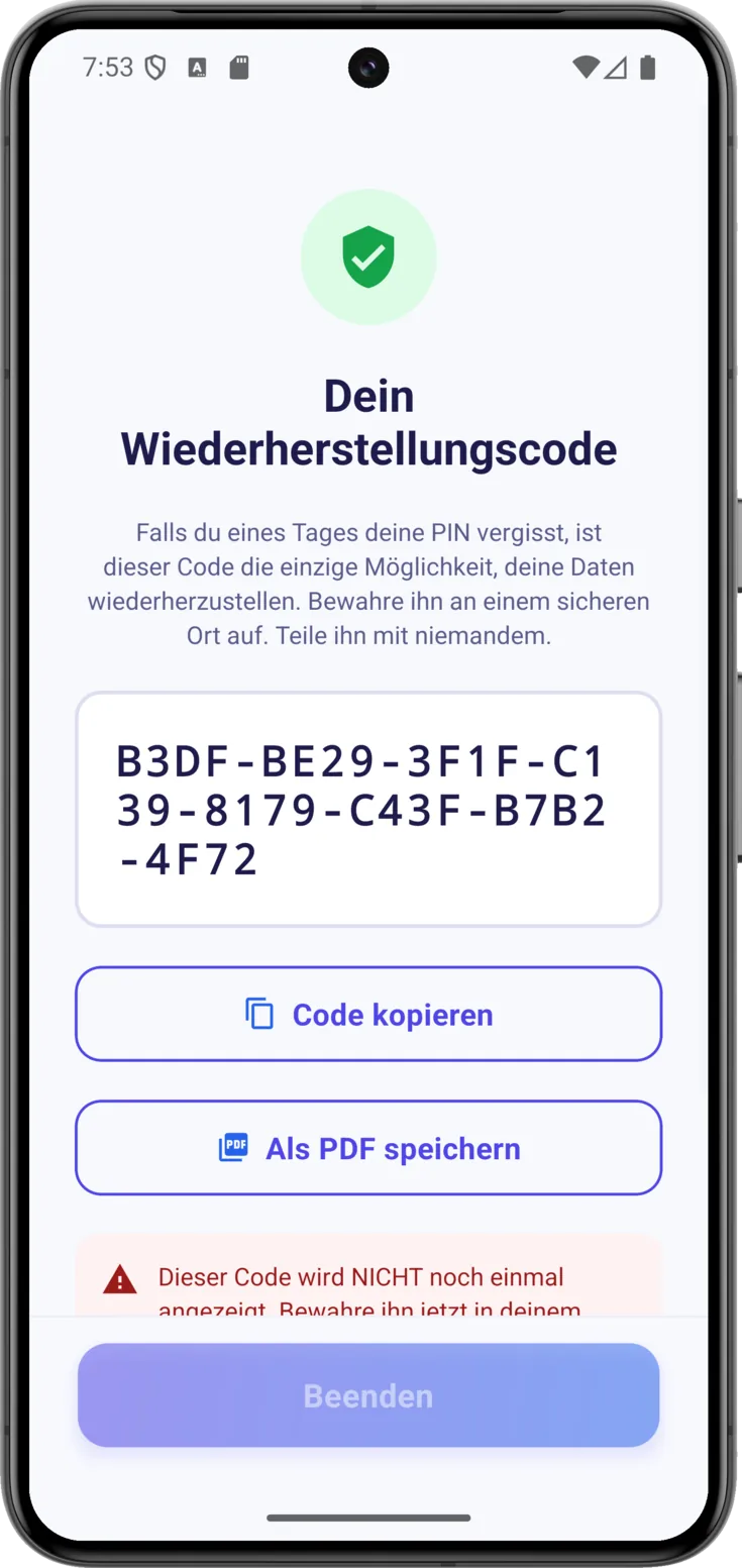 Dein Wiederherstellungscode