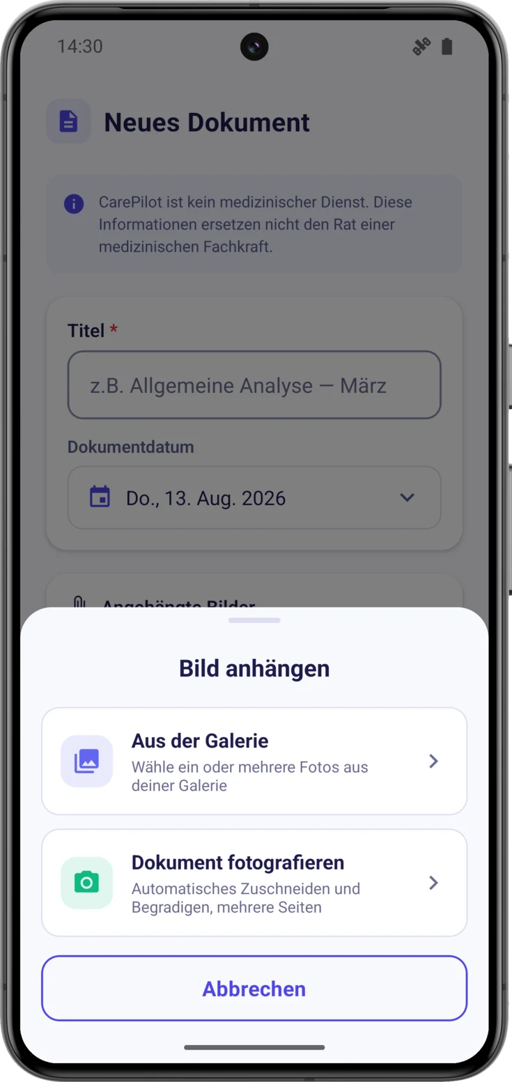 Das Fenster «Bild anhängen», mit den beiden Wegen dorthin