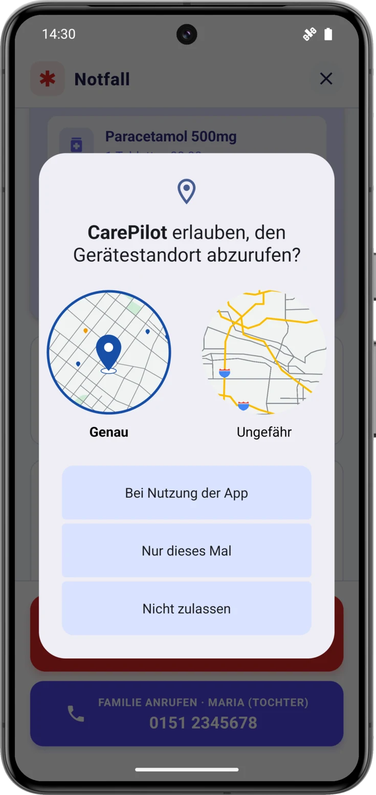 Dialog des Systems, der die Standortberechtigung abfragt