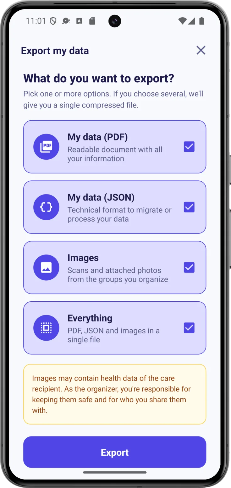 Export my data