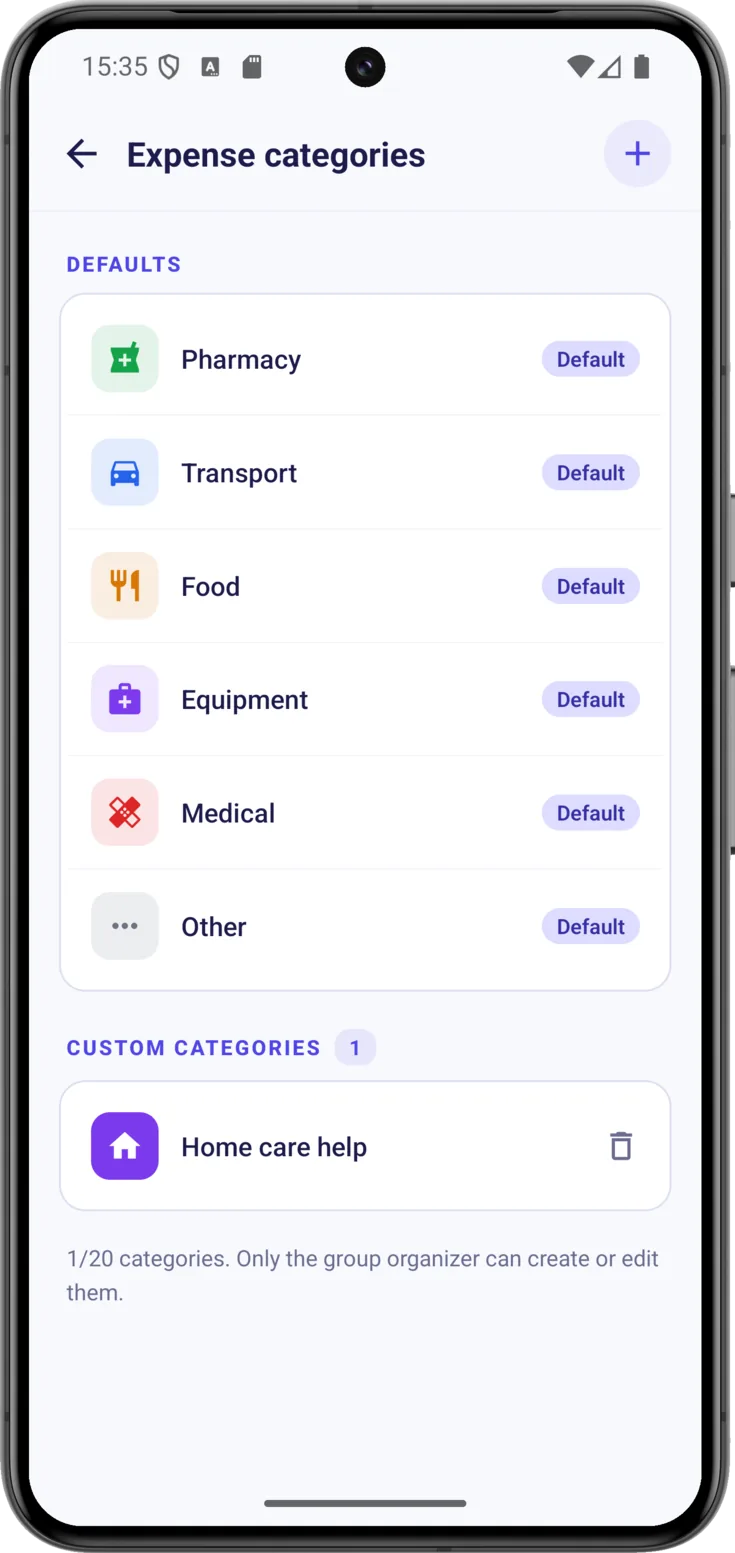 Expense categories