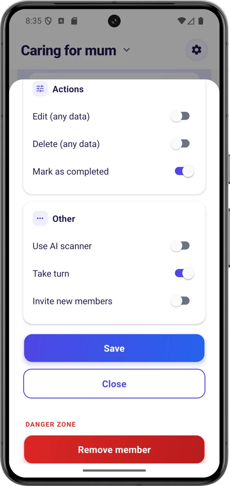 Save / Remove member