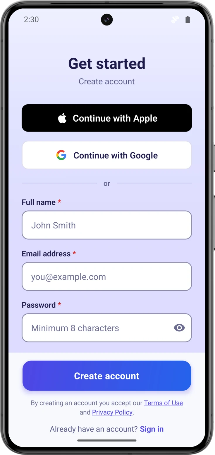 Create account