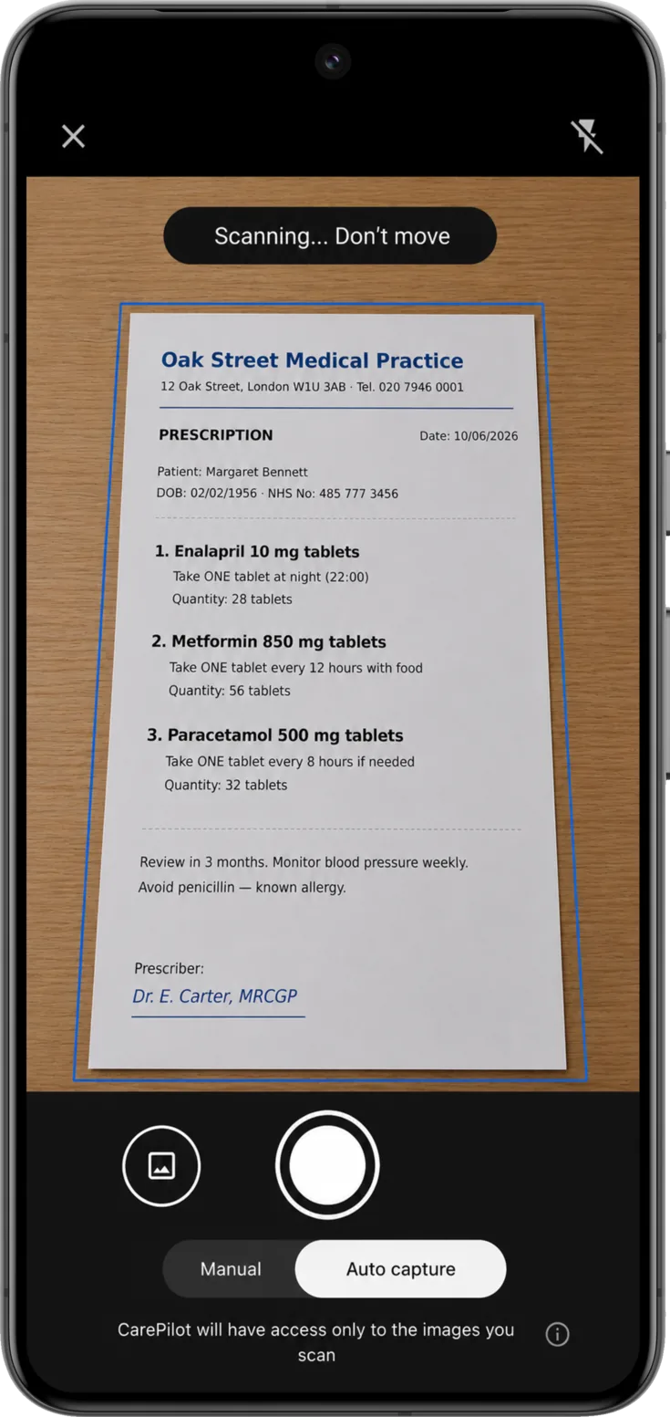 The scanner camera on Android