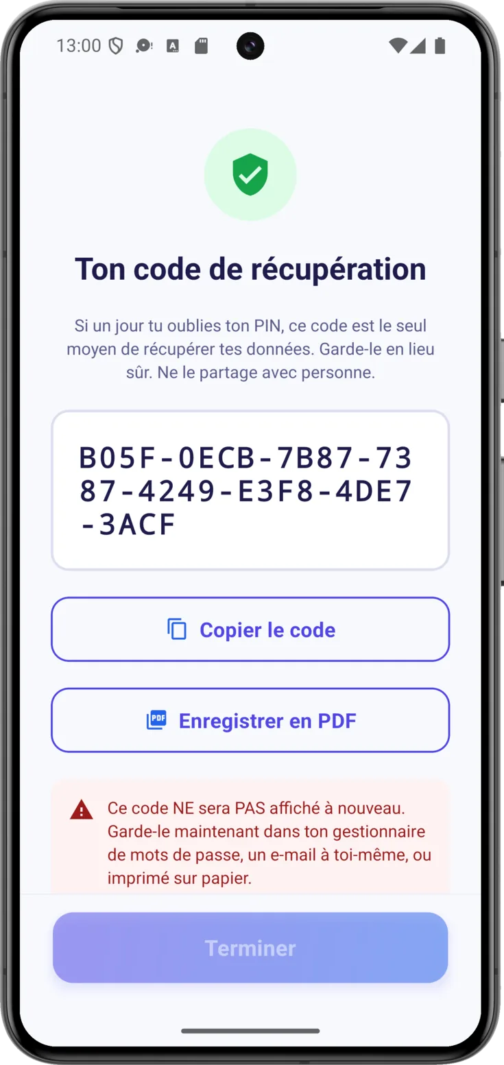 Ton code de récupération