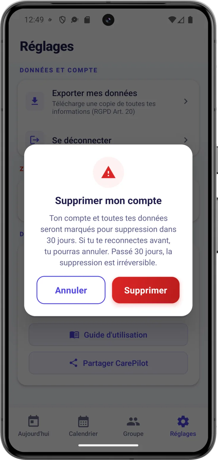 Supprimer mon compte