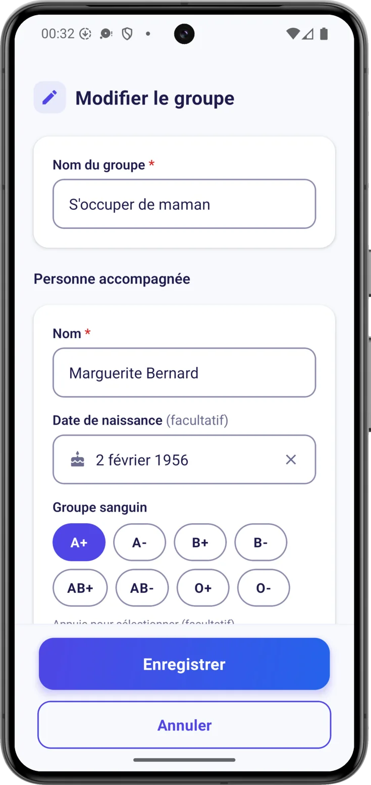 Modifier les données du groupe