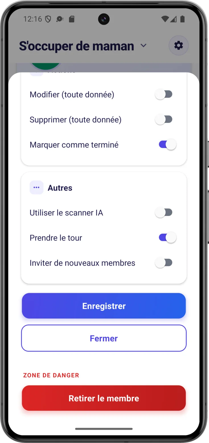 Enregistrer / Retirer le membre