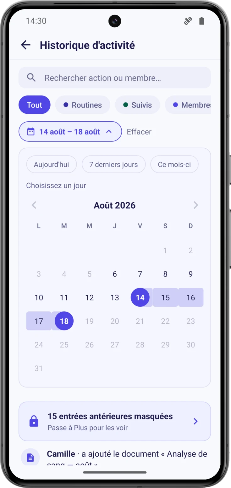 Filtre de dates avec une plage sélectionnée