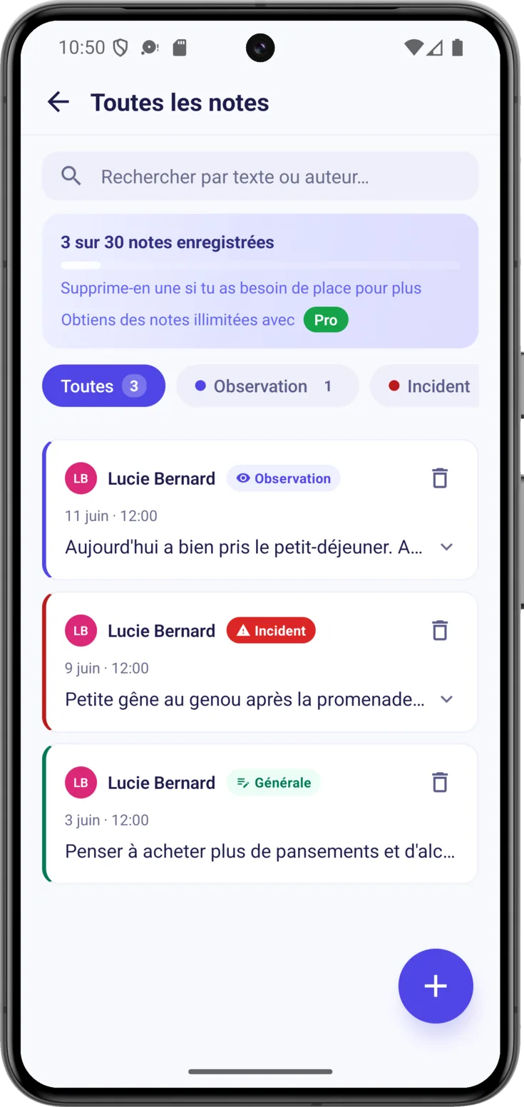 Liste des notes