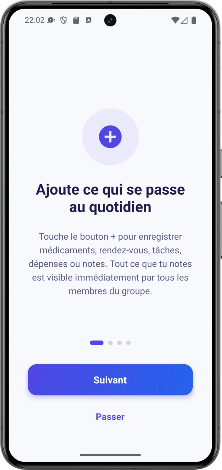 Tour de bienvenue : le premier des quatre écrans