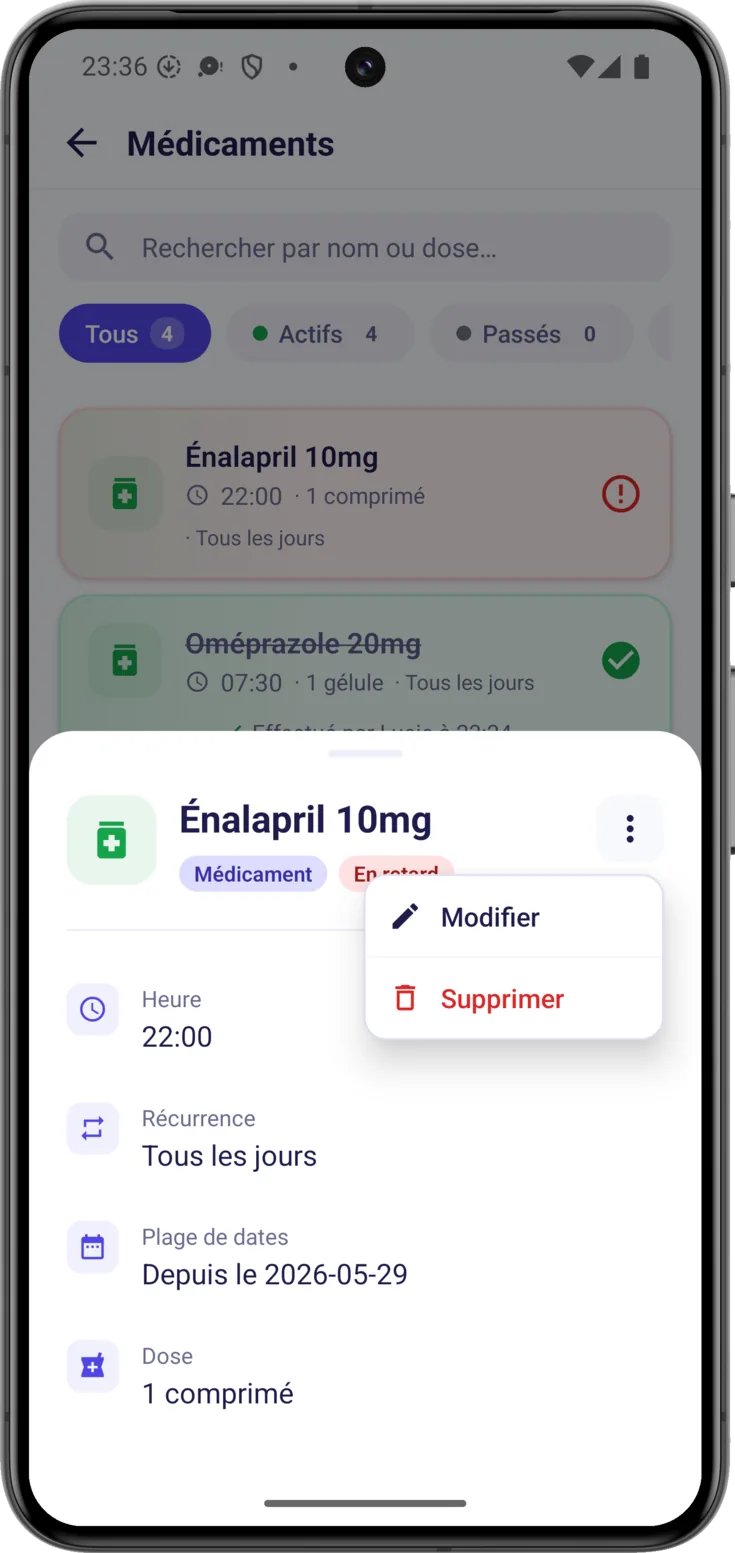 Menu de la routine