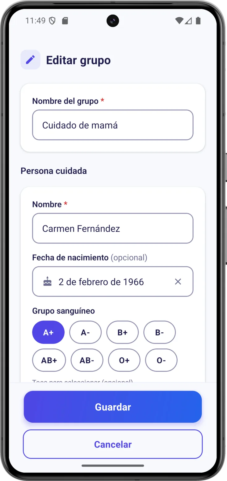 Editar datos del grupo