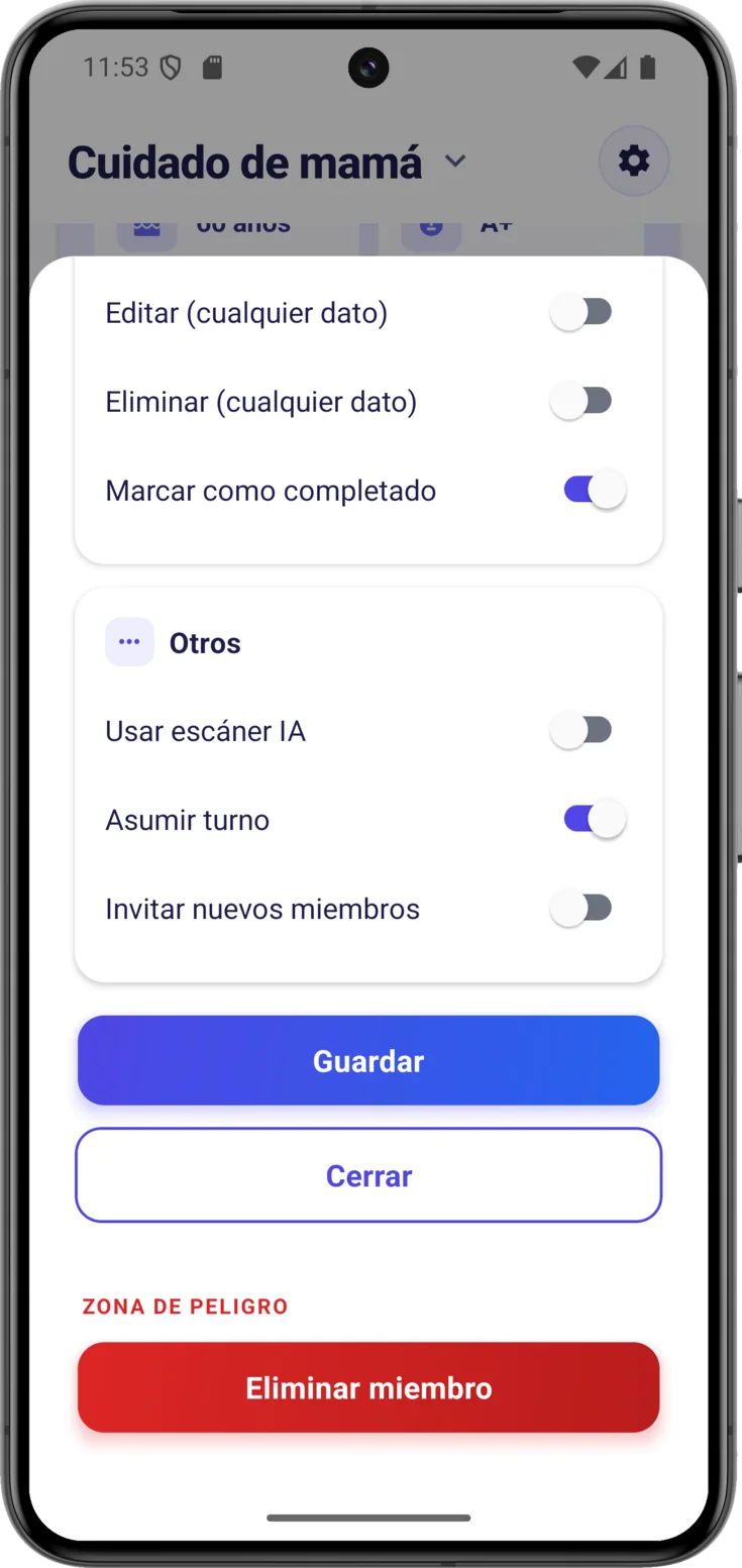 Guardar / Eliminar miembro
