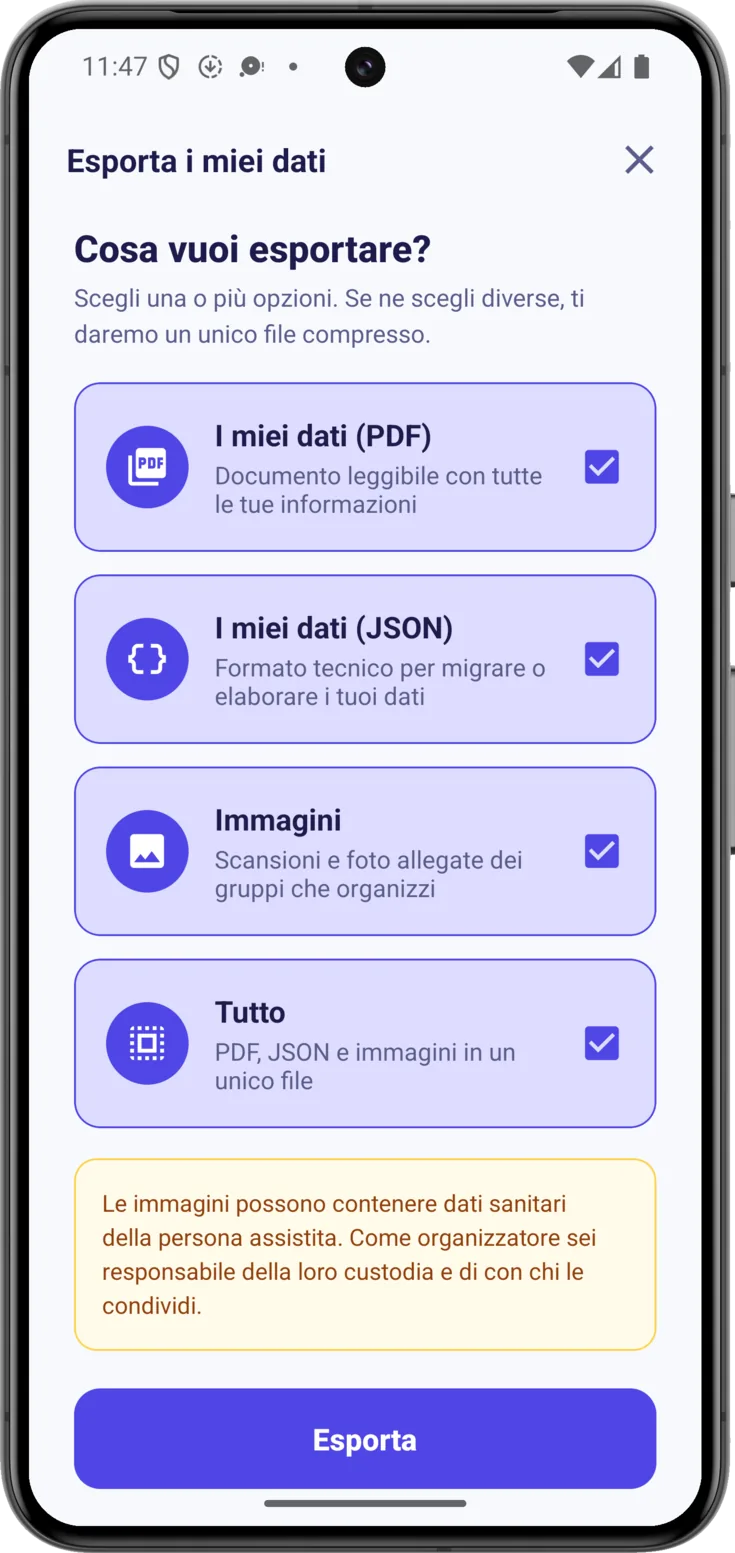 Esporta i miei dati