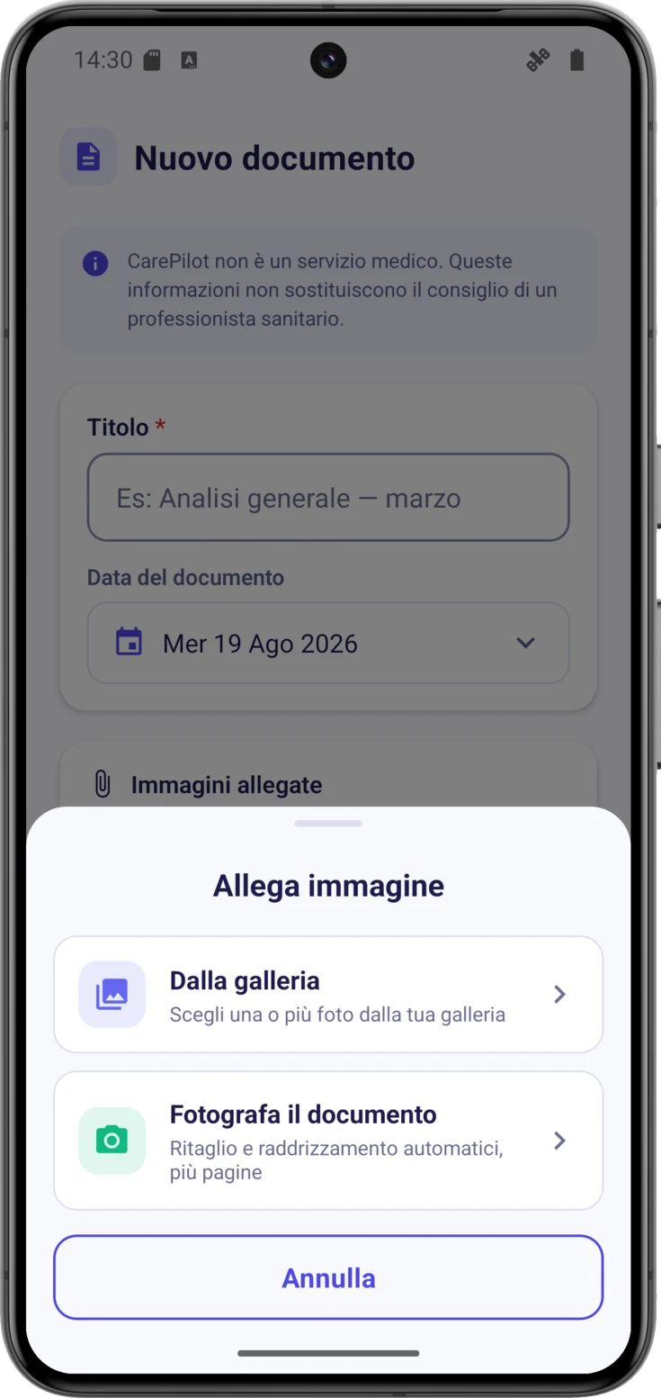 Il pannello «Allega immagine», con i due modi per farlo