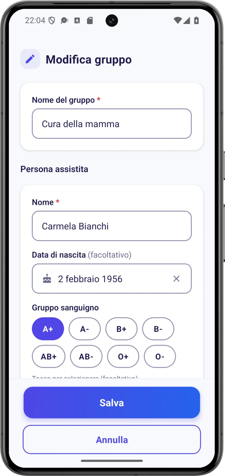 Modifica dati del gruppo