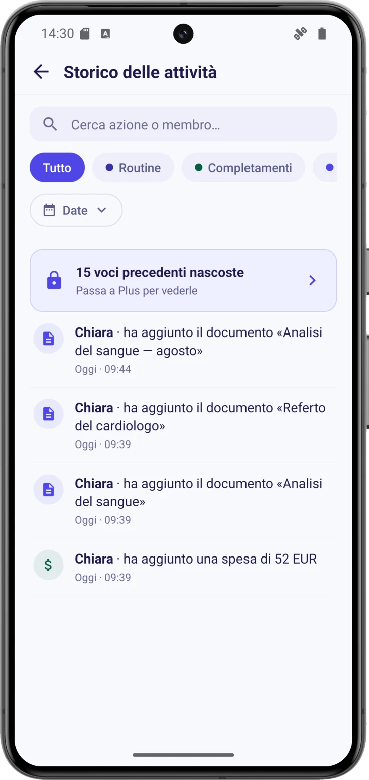 Avviso di voci precedenti nascoste, sopra l'elenco