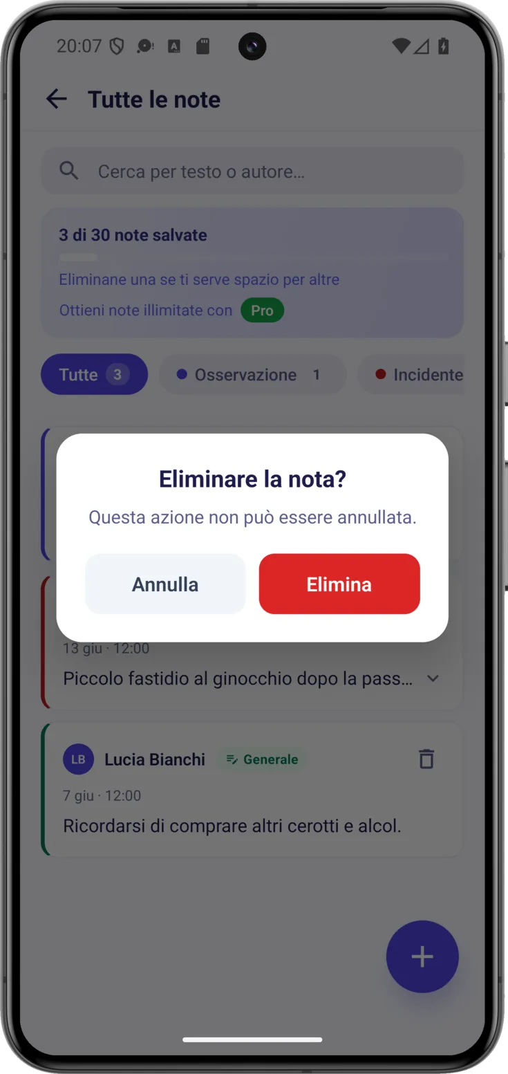 Eliminare la nota