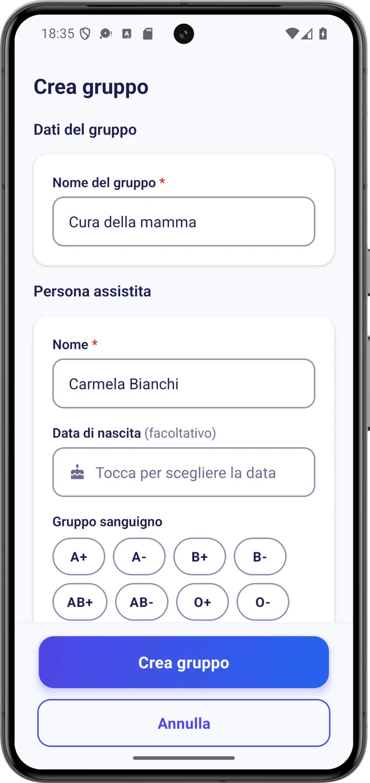 Crea gruppo