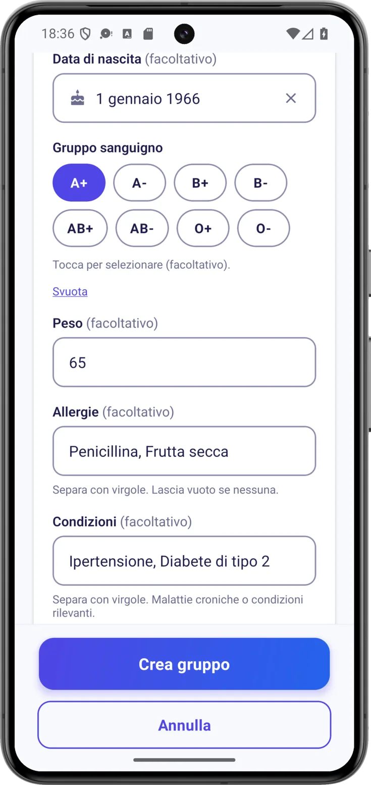 Pulsante Crea gruppo