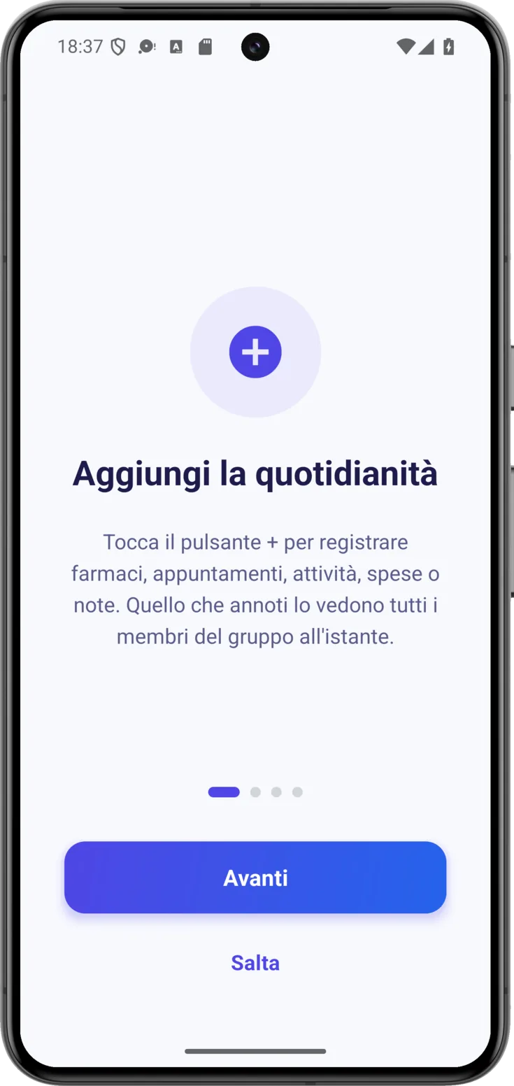 Tour di benvenuto: la prima delle quattro schermate