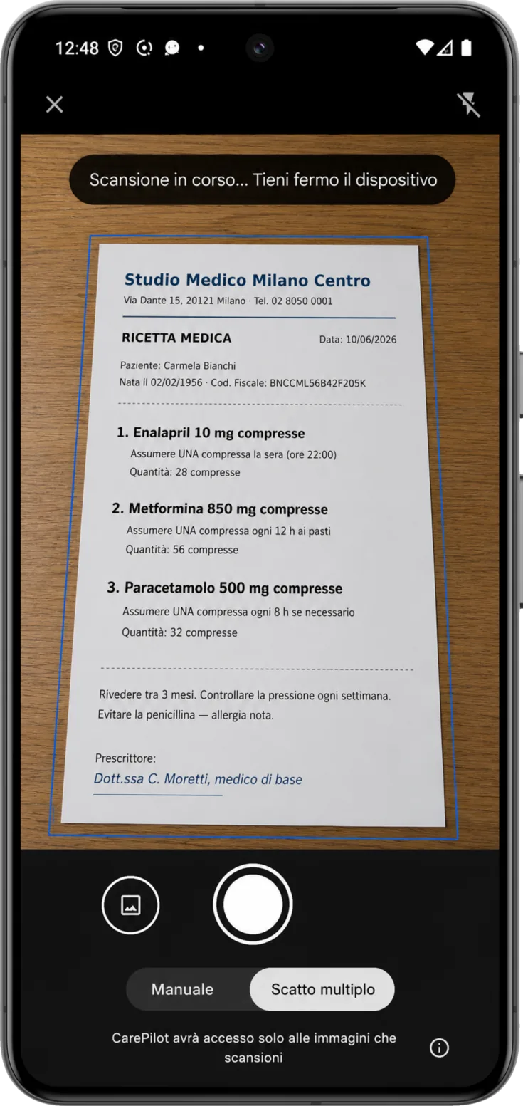 La fotocamera dello scanner su Android