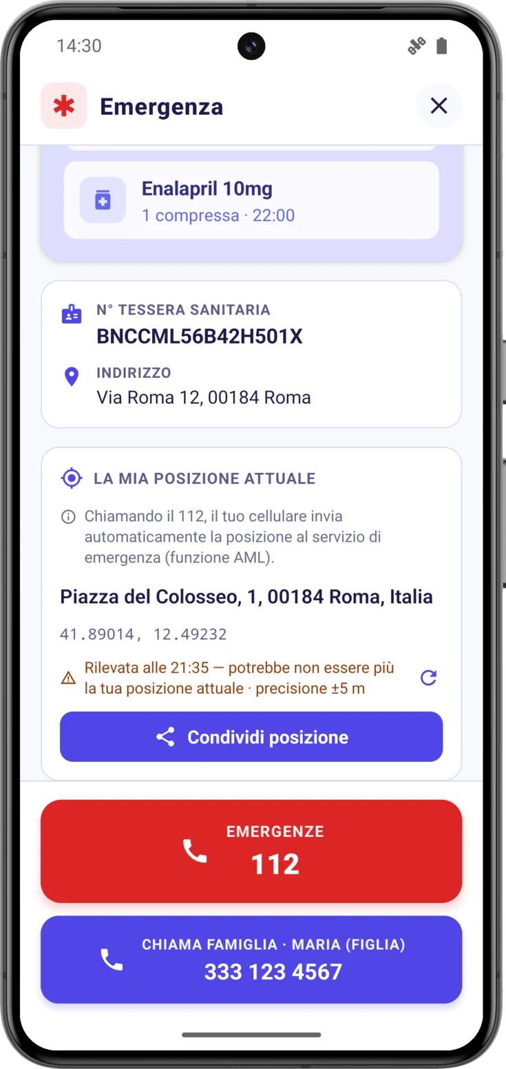 La riga con l'ora e la precisione, con l'avviso ambra di posizione scaduta