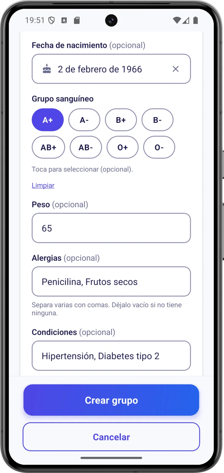 Botón Crear grupo