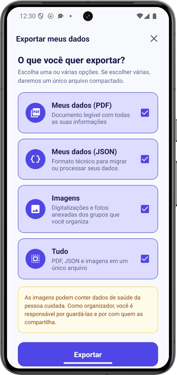 Exportar meus dados