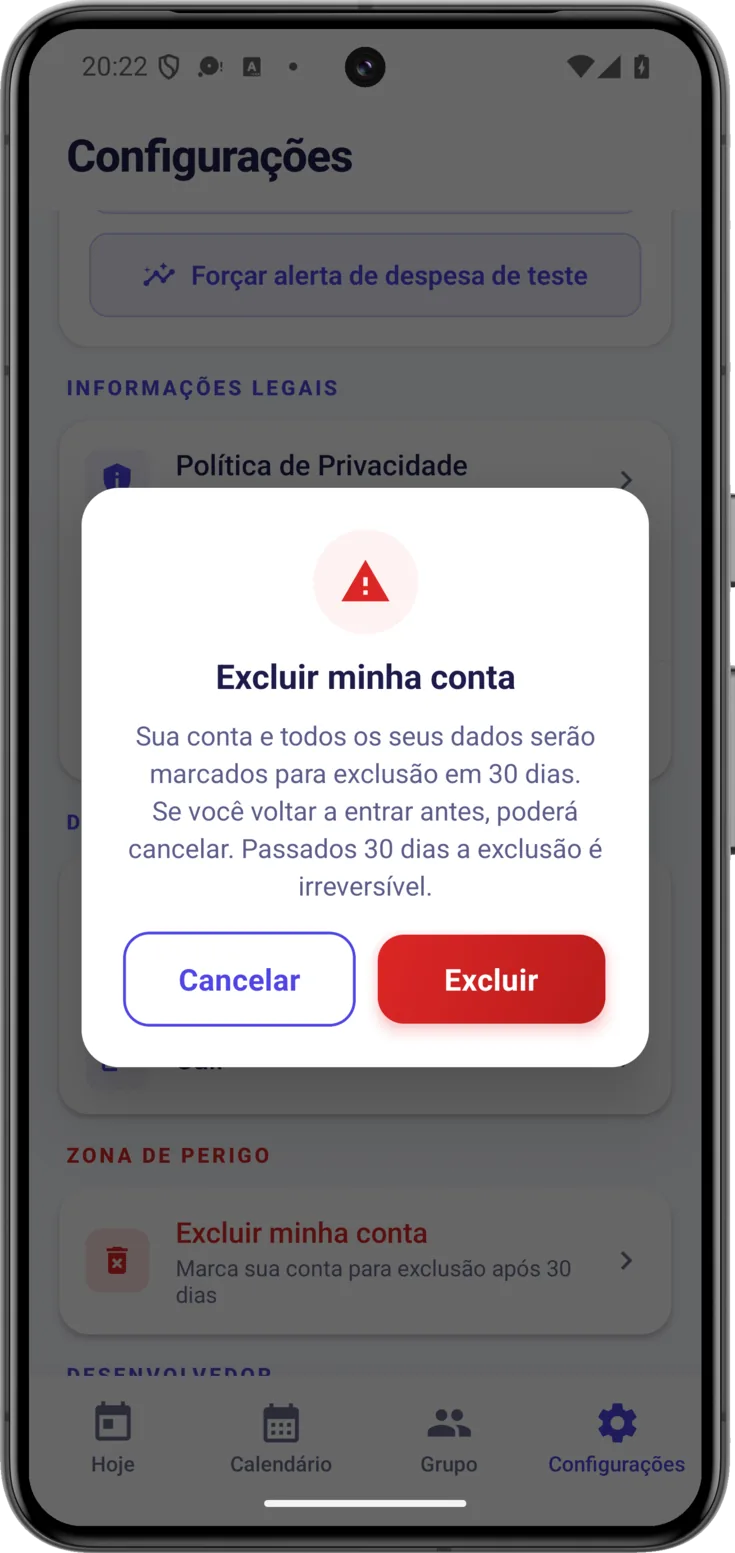 Excluir minha conta