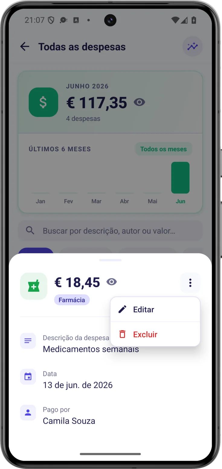 Menu da despesa