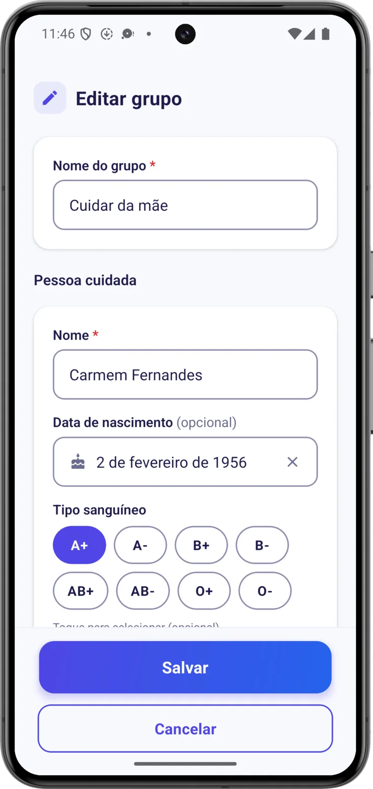 Editar dados do grupo