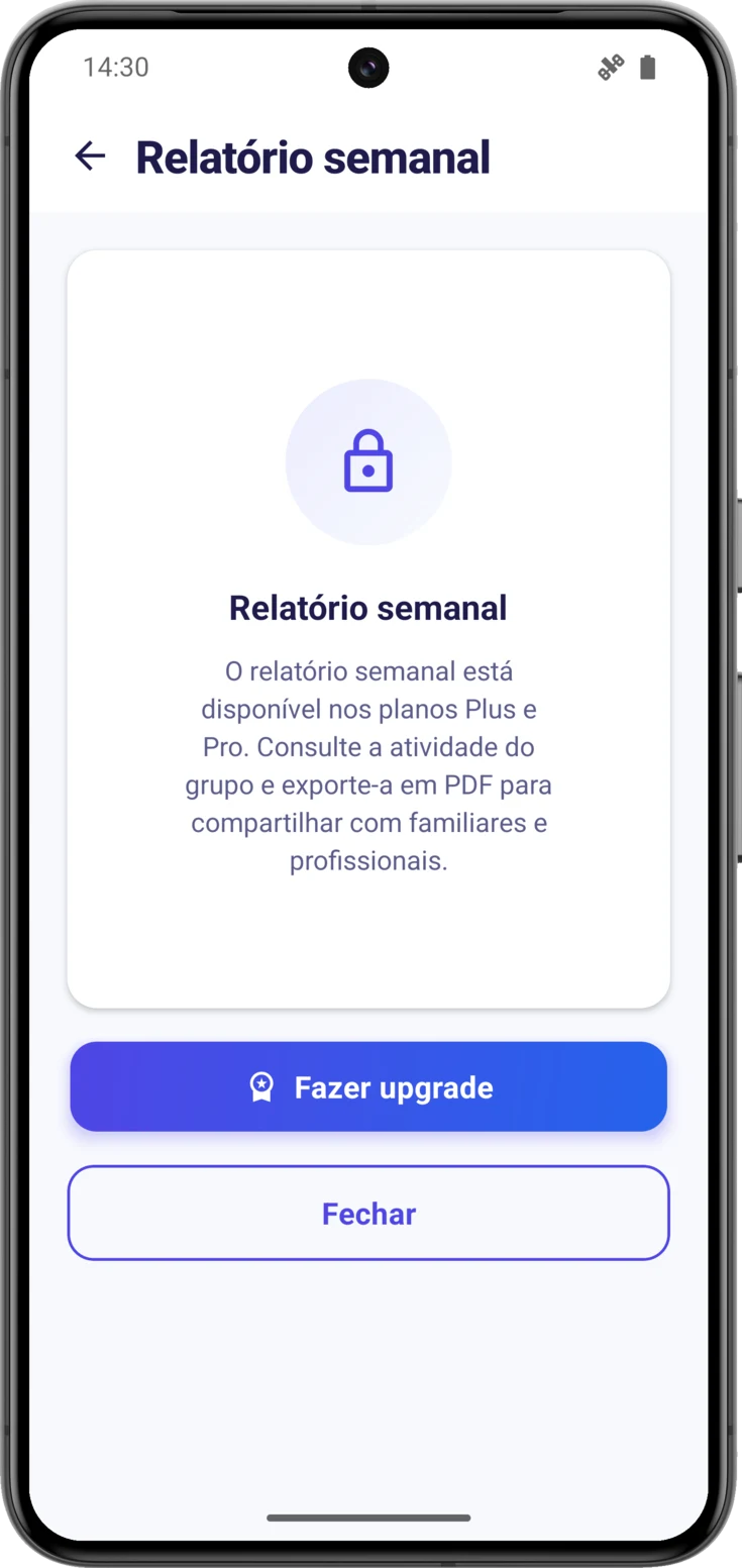 O relatório com o cadeado e o botão para melhorar o plano