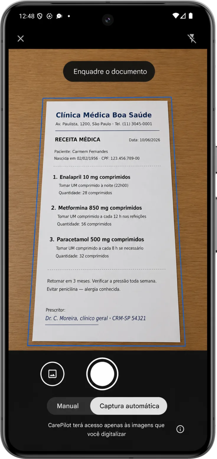 A câmera do escâner no Android