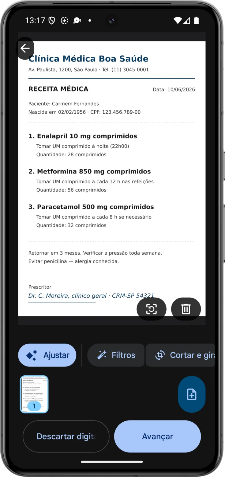 Várias páginas e ajustes da imagem