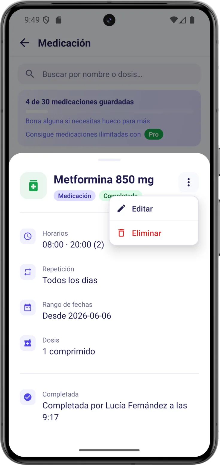 Menú de la rutina